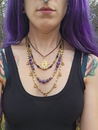 Image 4 of Amethyst Sun Charm 4 teir necklace 