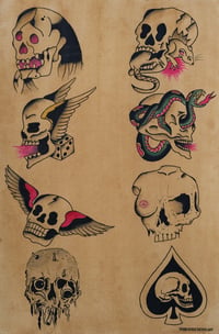 Image 2 of Collection of Skulls Flash Sheet, Hand painted original 12x18