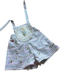 Image 1 of 3-4yrs READY TO POST FLORA PLAYSUIT- Peter Rabbit Stripe fabric and Peter Rabbit lace frill pocket