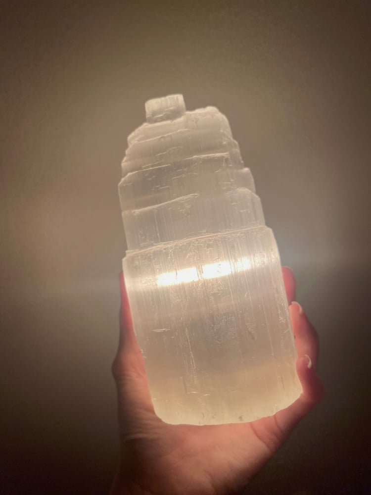 Image of Natural Selenite Tower Lamp (light included)