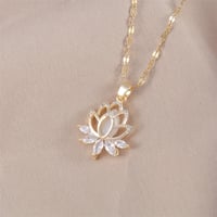 Image 1 of Elegant Gold Color-Tone for Lotus Pendant Necklace with Sparkling Cubic Zirconia Ideal for Daily Wea