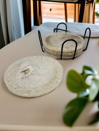 Image 3 of Set of 4 Agate & White Moonstone Crystal Resin Coasters With Holder 'The Abundance'