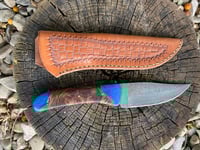 Image 1 of Damascus knife with basket weave pattern sheath
