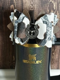 Image 3 of Western Themed Blue Jean and Cow Print Tumbler Straw Topper Bow