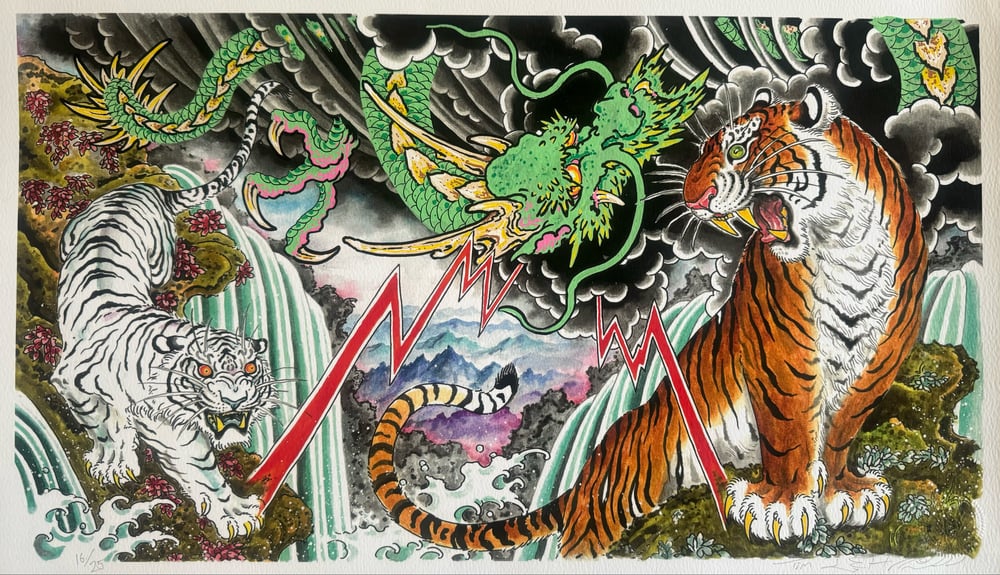 Image of Tim Lehi Hand Embellished "Tiger Book Cover" Giclée Print Signed & Numbered 16/25