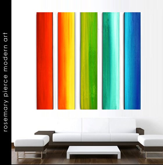 Image of 'OVER THE RAINBOW' | Large Original Abstract Art installation | Painted Wood Panels Wall Sculpture