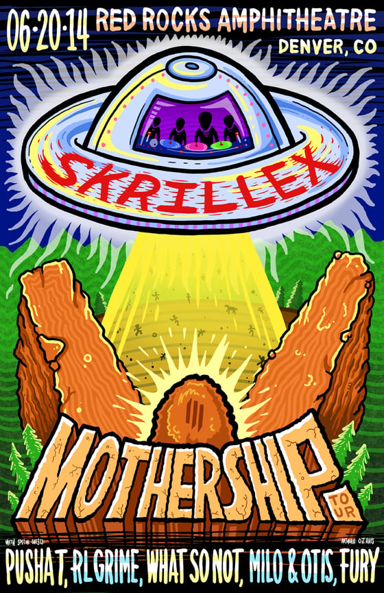 Image of Official Skrillex Mothership Tour at Red Rocks 06-20-14 Poster