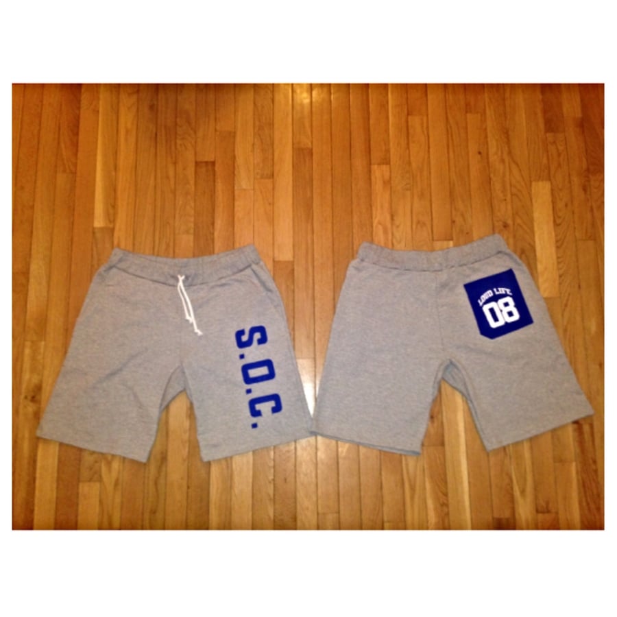 Image of Grey/royal S.O.C. LOUDLIFE "Color Block" sweat shorts