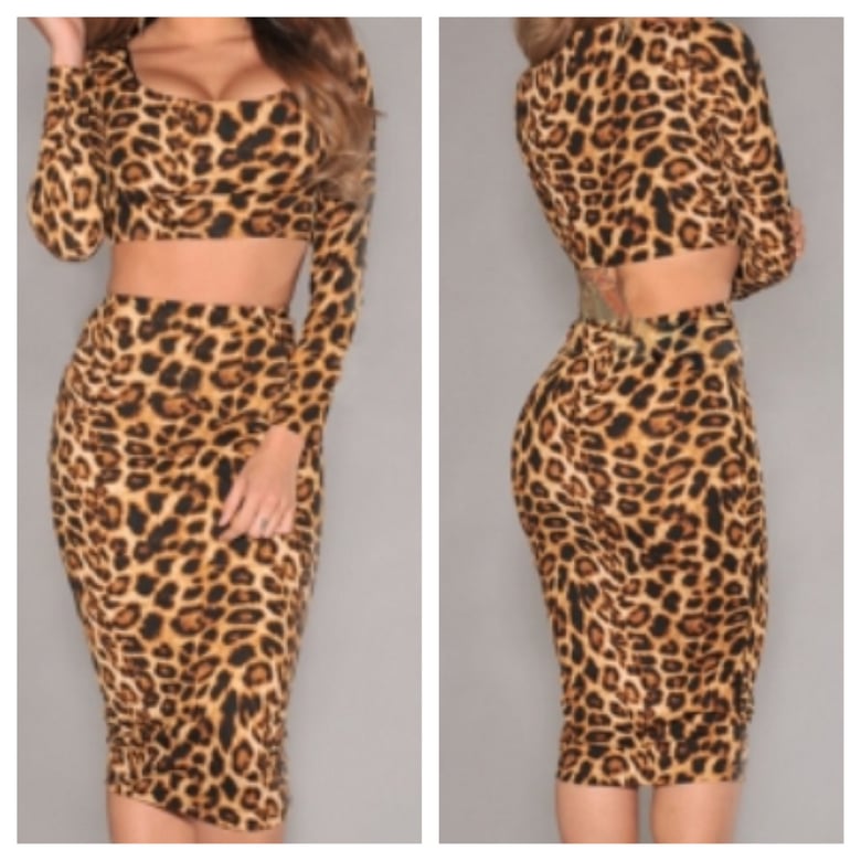 Image of Leopard Print Two Piece Skirt and Top