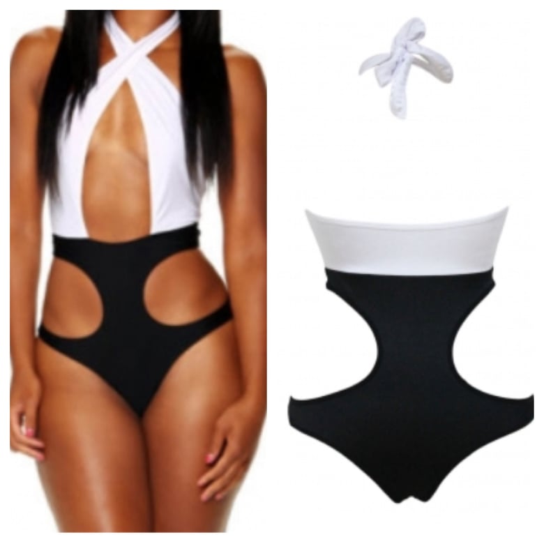 Image of Black and White Cut Out Front Monokini