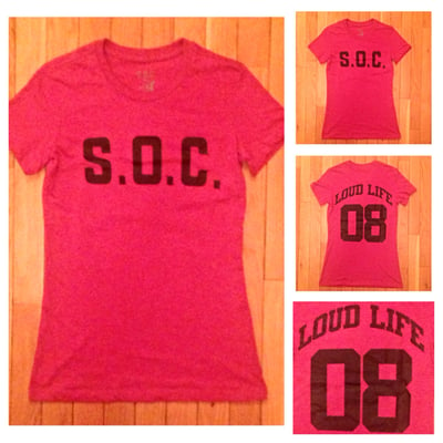 Image of Women's twill red S.O.C. LOUDLIFE tee 