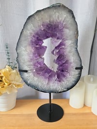 Image 1 of 12.6lb Amethyst Portal Rough Edge Crystal Slab with Custom Stand