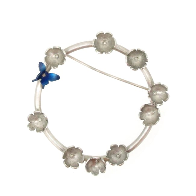 Springtime Butterfly & daisy circlet brooch