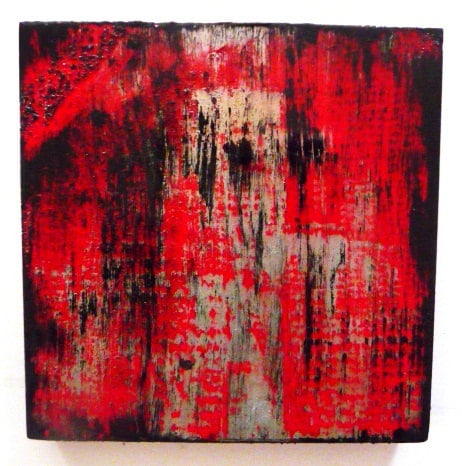 Image of 'POETIC BLOCKS WITH RED' | Painted Wood Wall Art | Wood Blocks Art | Original Abstract Painting