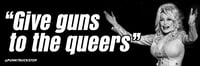 Dolly Guns to queers Vinyl Outdoor BUMPERSTICKER 8.5”x3”