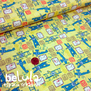 Image of Tela algodón patchwork: Aviones amarillo