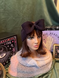 Image 4 of "Big Bow Energy" Hand-Knit Black Ear Warmer 