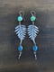 Image of Long Extra Large Veined Licorice Fern Sonoran Mountain Turquoise Apatite Statement Dangle Earrings
