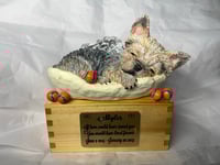 Image 12 of Custom Engraved Yorkie Urn Yorkshire Terrier In Bed Pet Portrait Handmade