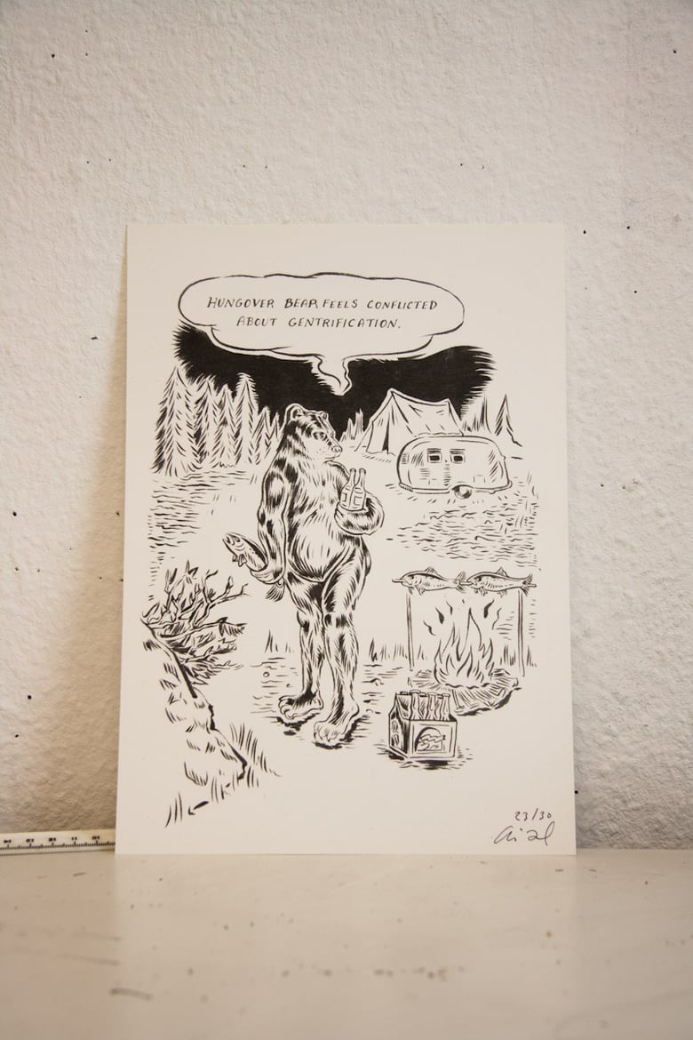 Image of Limited Edition "Hungover Bear and Friends" Prints//Gentrification