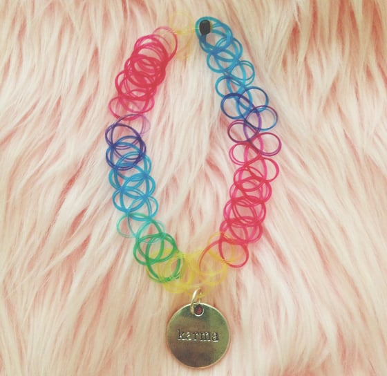 Image of Karma's a Bitch Rainbow Tattoo Choker