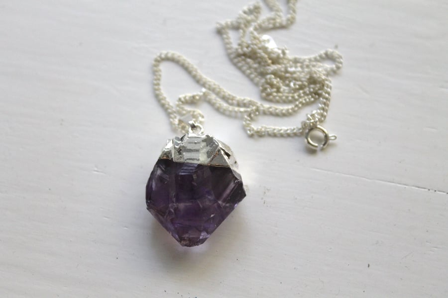 Image of Silver Dipped Amethyst Necklace (Originally $26)