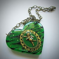 Image 2 of Green Zebra Cameo Resin Heart Pendant - ON SALE - WAS £15 NOW £10