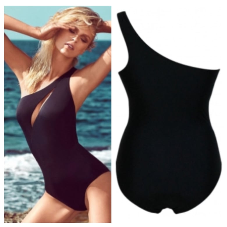 Image of Black One Shoulder Monokini with Split Top