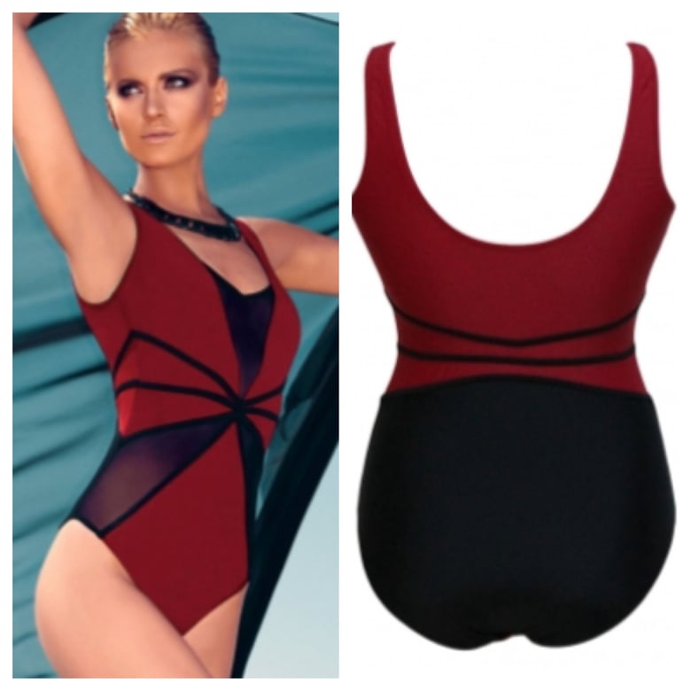 Image of Red & Black Monokini with Mesh