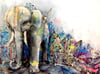 Elephant in Urban Landscape Print