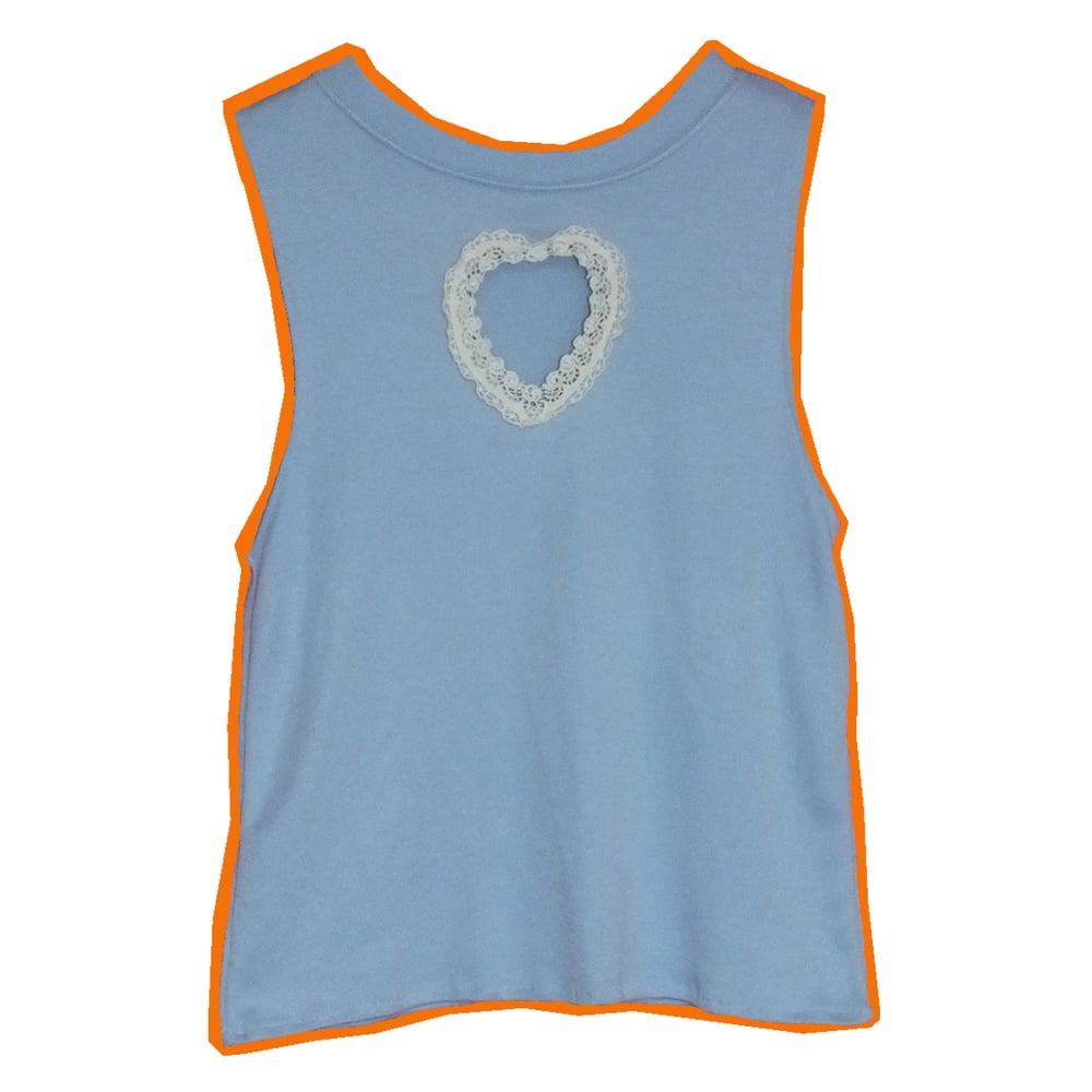 Image of Baby Blue Crop Top With Cut Out Lace Heart