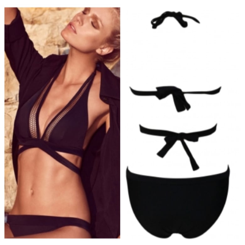 Image of Black Halter Bikini with Net Trim