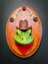 Large Sculpture: Rust Cowboy Frog