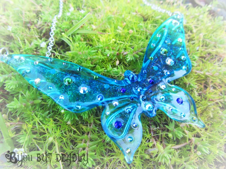 Peacock Ombre Butterfly Large Resin Pendant