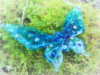 Image 3 of Peacock Ombre Butterfly Large Resin Pendant
