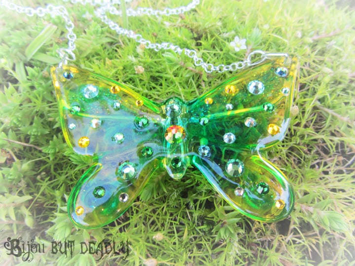 Green/Yellow Ombre Butterfly Resin Pendant