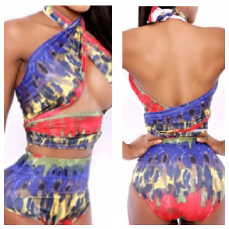 Image of Red & Blue Twist Halter Bikini