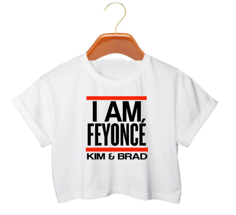 Image of I AM Feyonce Crop Top T-Shirt-Black Lettering/ Red Stripes