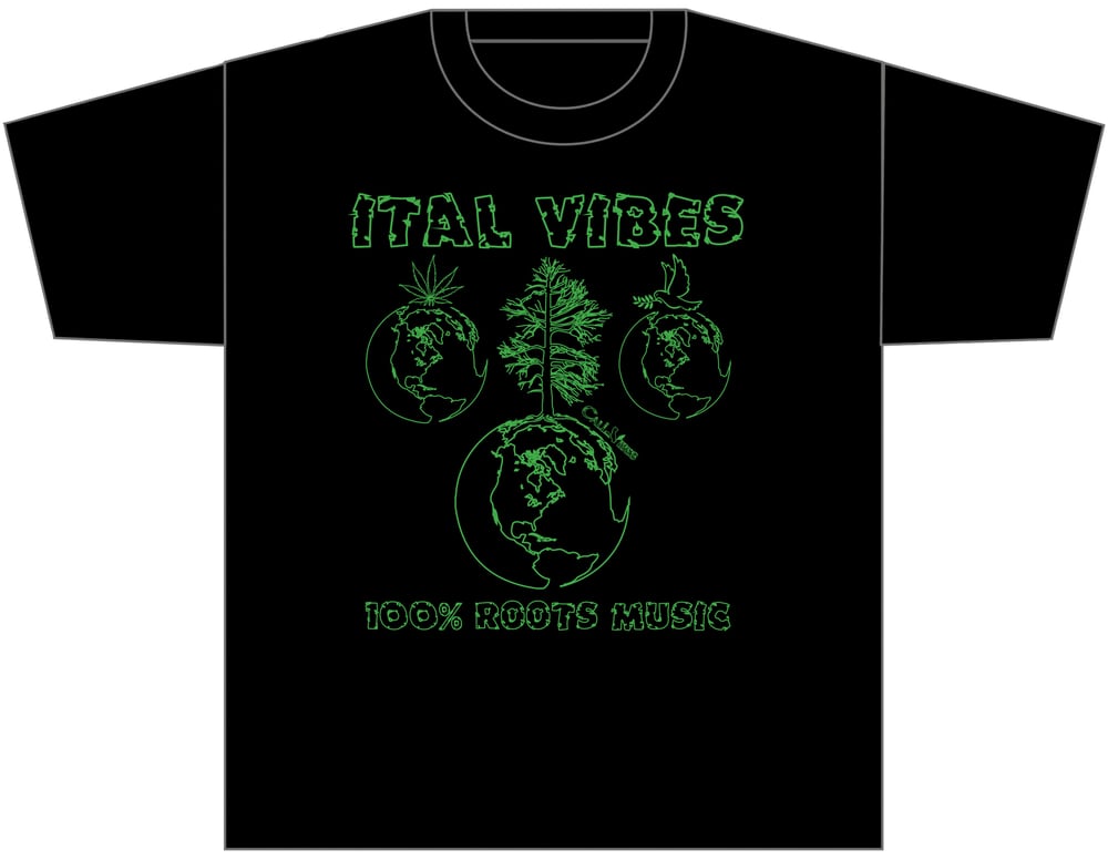 Image of ITAL VIBES "100% ROOTS MUSIC" BLACK SHIRT