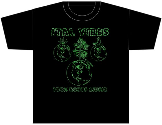 Image of ITAL VIBES "100% ROOTS MUSIC" BLACK SHIRT