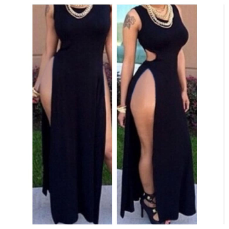 Image of Black Side Cut Out High Slit Tank