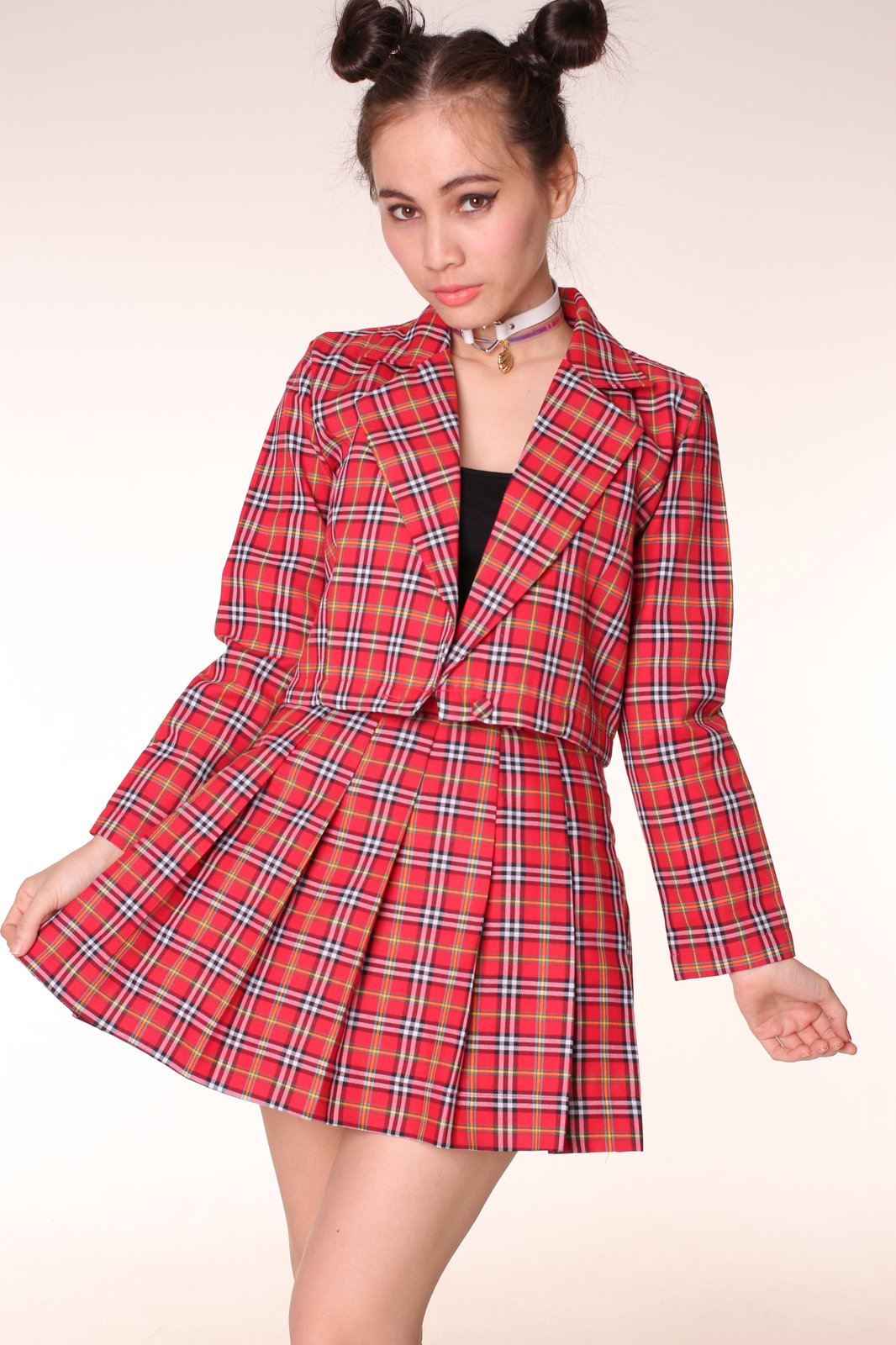 Pleated Skirt set in Red Tartan 