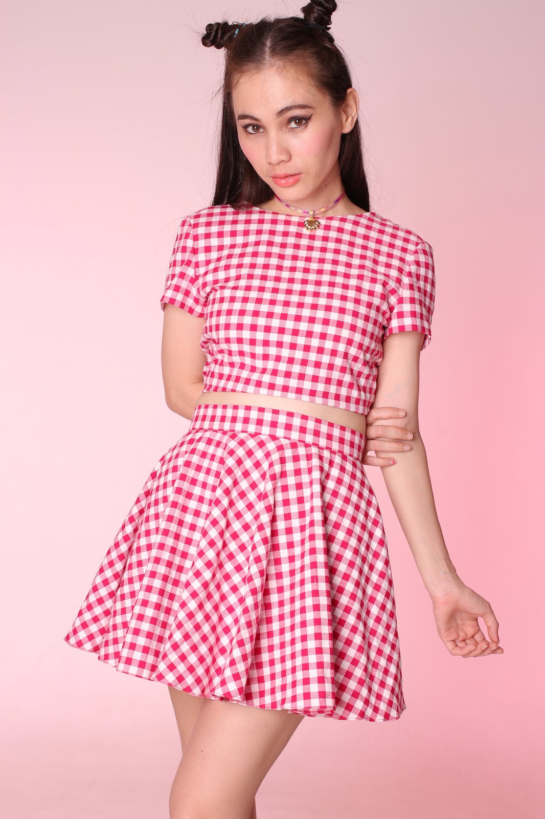 red gingham two piece set