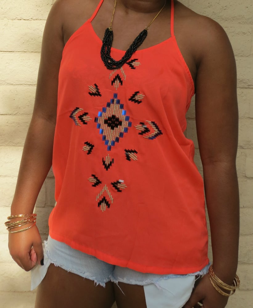 Image of Coral Tribal Cutout Top