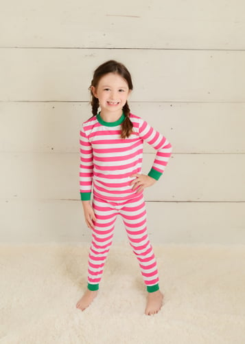 Image of Pink Stripe with Green Cuff CHILD (size 6m-14) Monogrammed Christmas Pajama Set - PREORDER
