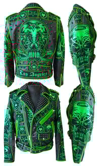 Image 4 of Evil Green Machine Keybone Leather Jacket 