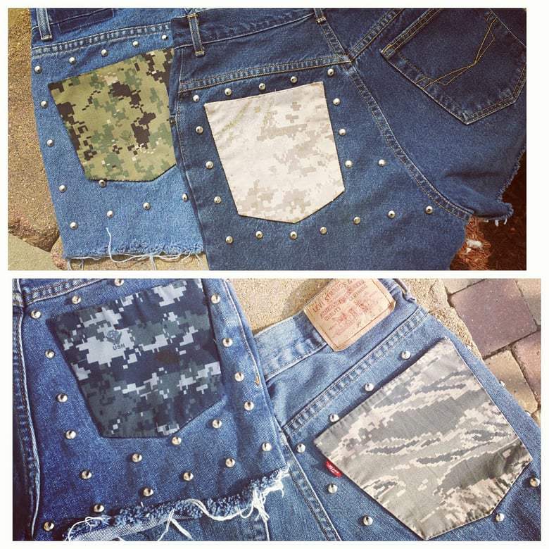 Image of Military Cammies Studded High Waist shorts