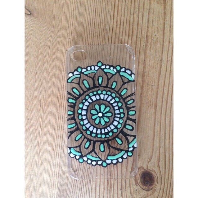 Image of Floral Mandala Phone Case (Mint, black and white)