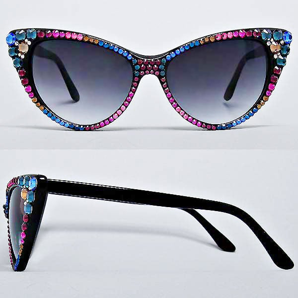 Crystal Studded Cat Eye Sunglasses - Full frame crystals