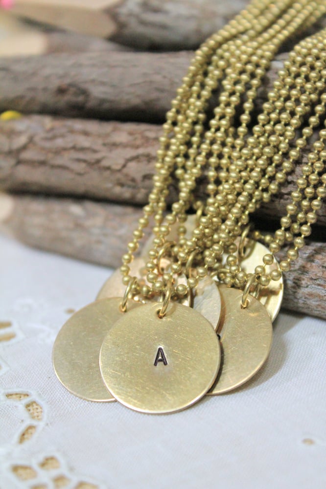 Image of Alphabet Initial Letter Metal Brass Charm Necklace